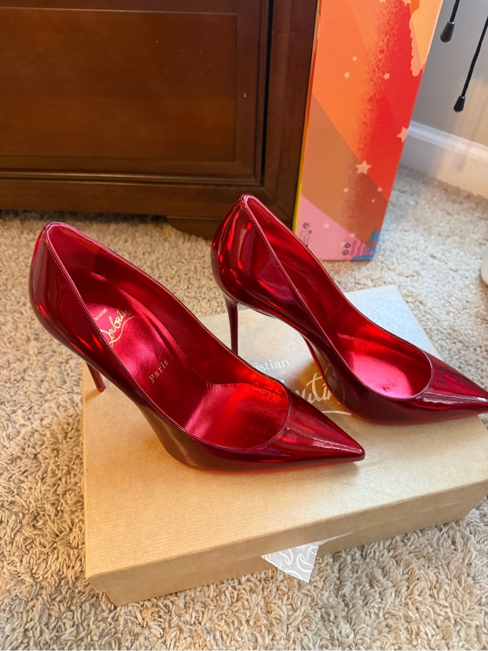 Christian Louboutin Metallic Red Pointed-Toe Stiletto Pumps